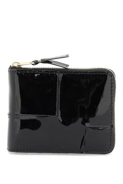 Comme Des Garçons Zip Around Patent Leather Wallet With Zipper In Black