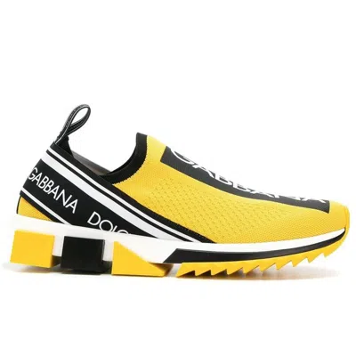 Dolce & Gabbana Yellow Polyester Trainer In White