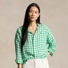 Polo Ralph Lauren Gingham-print Linen Shirt In 绿色
