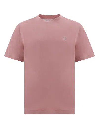 Brunello Cucinelli Logo Embroidered T-shirt Pink