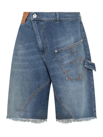 Jw Anderson Twisted Workwear Denim Shorts In Blue