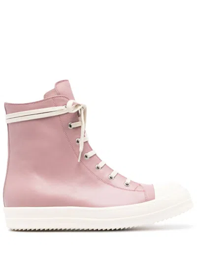 Rick Owens High-top Leather Sneakers In Pink