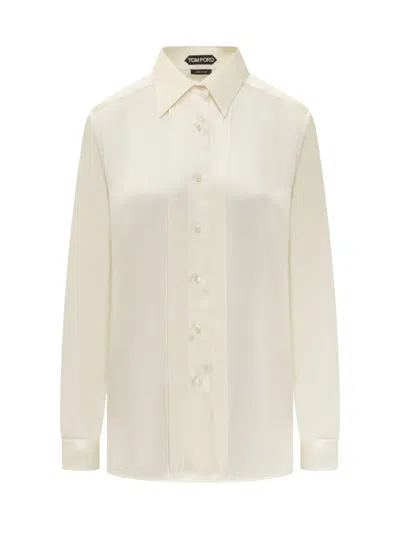 Tom Ford Silk Shirt With Pleated Detail In Yellow