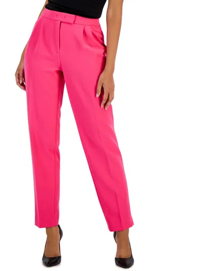 Anne Klein Petites Womens Double Pleat High Rise Straight Leg Pants In Pink