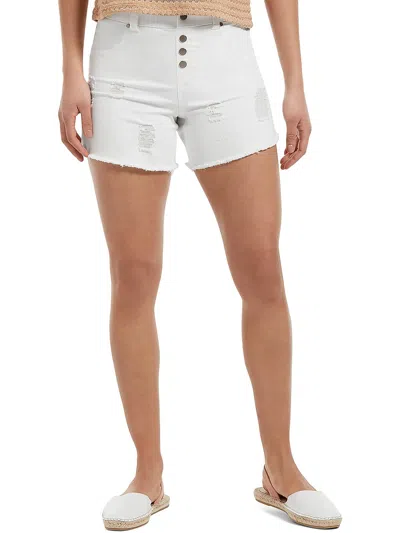 Hue Womens Distressed Pull On Cutoff Shorts In White