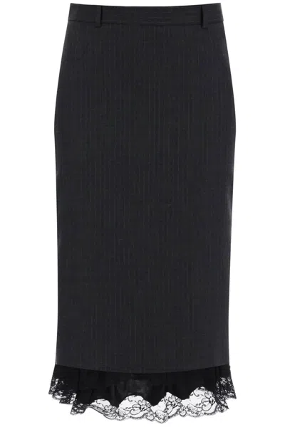 Balenciaga "striped Midi Skirt With Lace Detail In Grey