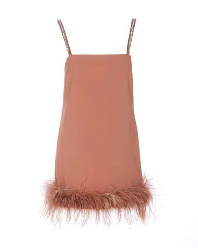 Pinko Mini Dress With Feathers In Maroon Brown