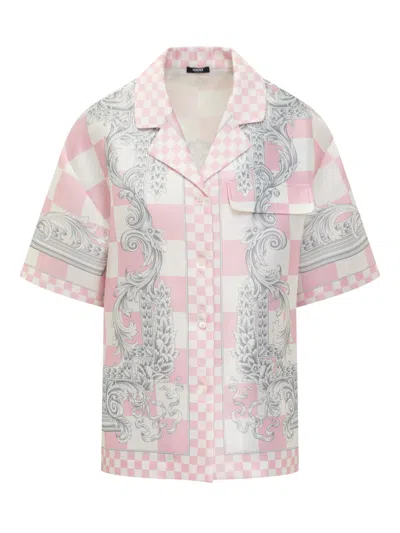 Versace Medusa Contrasto Silk Shirt In Pink+print