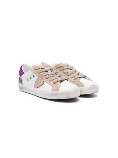 Philippe Model Kids' Paris Panelled Leather Sneakers In White