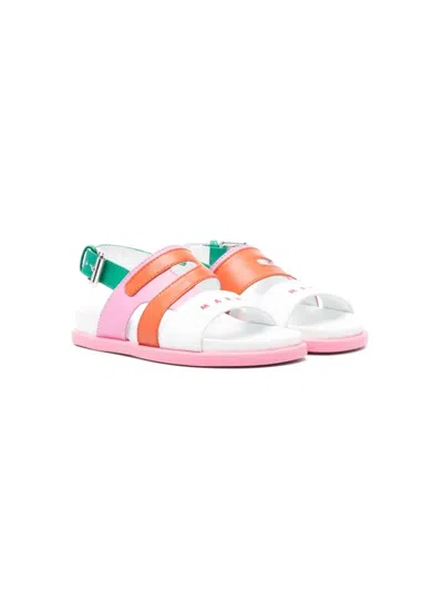 Marni Kids' Colourblock Leather Sandals In White