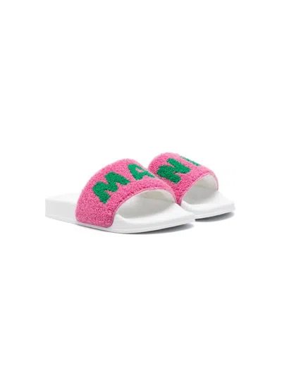 Marni Kids' Jacquard-logo Slides In Pink