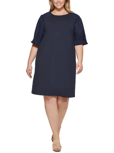 Calvin Klein Plus Womens Jersey Crewneck Sheath Dress In Blue