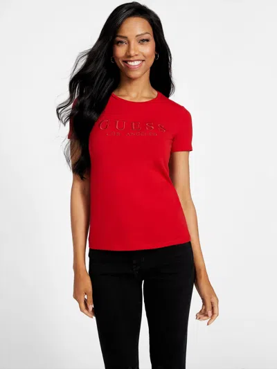 Guess Factory Lizza Embroidered Logo Tee In Red