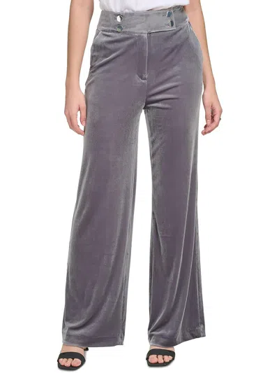Calvin Klein Whitney Womens Velvet Evening Wide Leg Pants In Silver