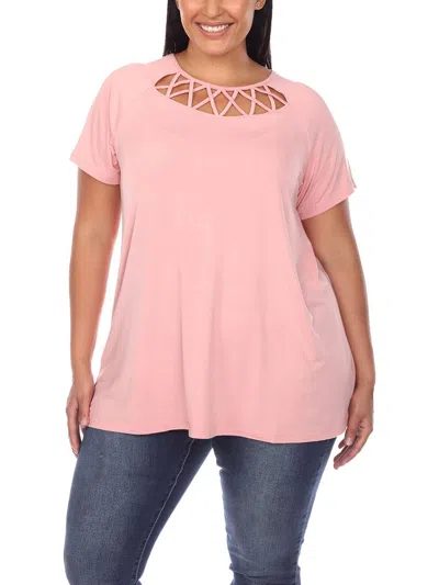 White Mark Plus Womens Cut-out Round Neck Blouse In Pink
