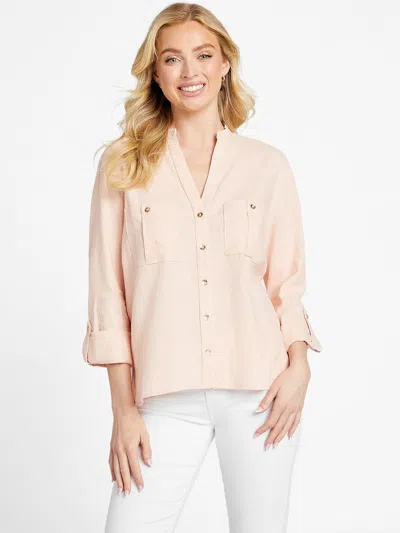 Guess Factory Charlotte Linen Button-up Top In Multi