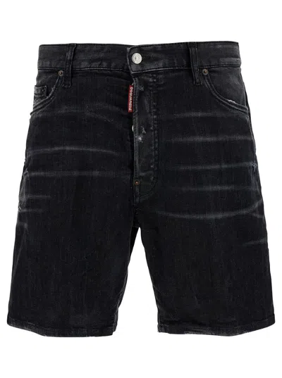 Dsquared2 Distressed Marine Denim Shorts In Black