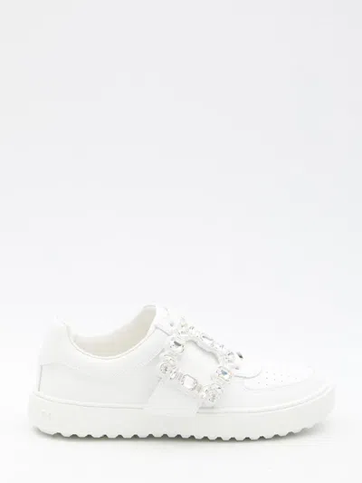 Roger Vivier Very Vivier Leather Crystal-buckle Trainers In White