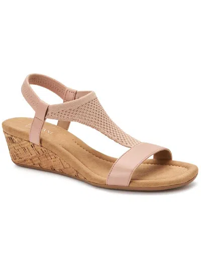 Alfani Vacanza Womens Faux Leather Wedge Sandals In Gold