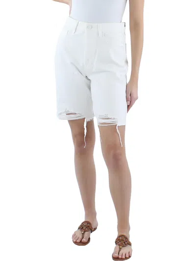 7 For All Mankind Easy James Womens Raw Hem Knee Denim Shorts In White