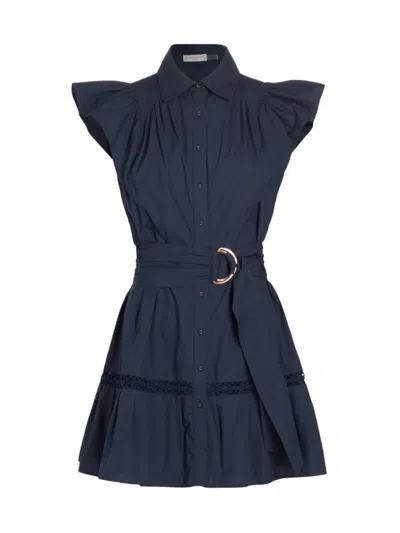 Ramy Brook Marceline Belted Button-front Mini Dress In Spring Navy