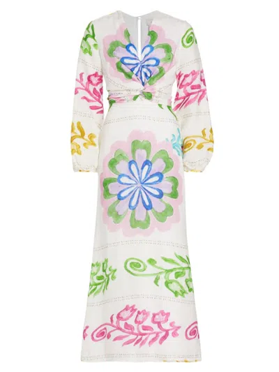 Silvia Tcherassi Battia Printed Linen Maxi Dress In Multicolor Floral Print