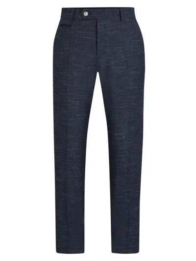 Hugo Boss Men's Slim Fit Trousers In A Patterned Wool Blend In Dark Blue