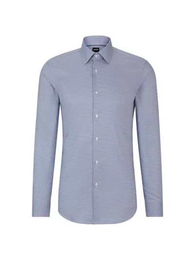 Hugo Boss Slim-fit Shirt In Printed Twill In Light Blue