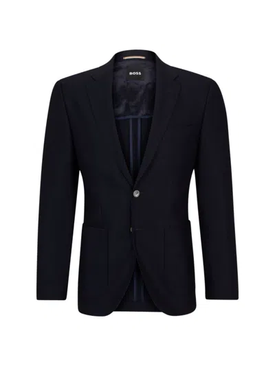 Hugo Boss Regular-fit Jacket In Micro-patterned Virgin Wool In Dark Blue