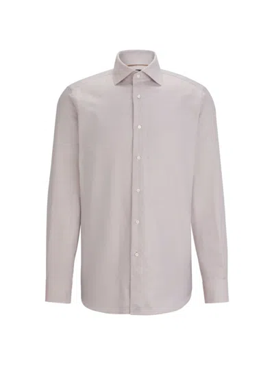 Hugo Boss Regular-fit Long-sleeved Shirt In Cotton Dobby In Brown