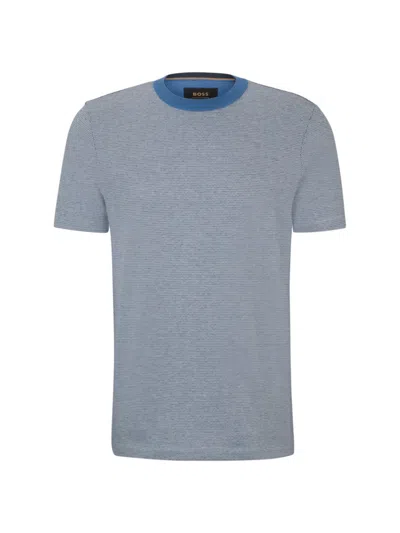 Hugo Boss Bubble-structure T-shirt In Cotton And Cashmere In Dark Blue