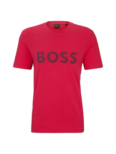Hugo Boss Cotton-jersey Regular-fit T-shirt With Logo Print In Light Pink