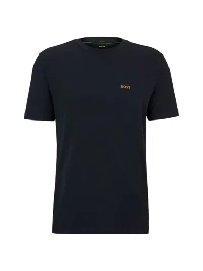 Hugo Boss Stretch-cotton Regular-fit T-shirt With Contrast Logo In Dark Blue