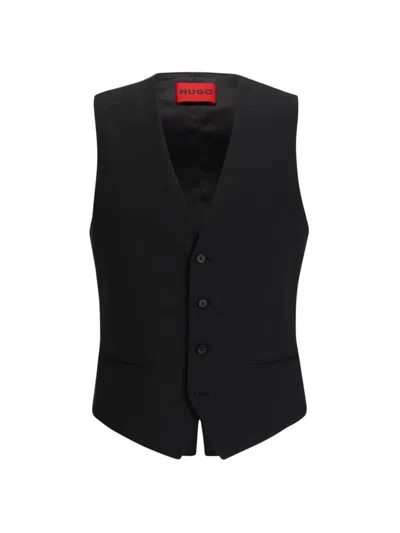 Hugo Extra-slim-fit Waistcoat With Flame Artwork In Black