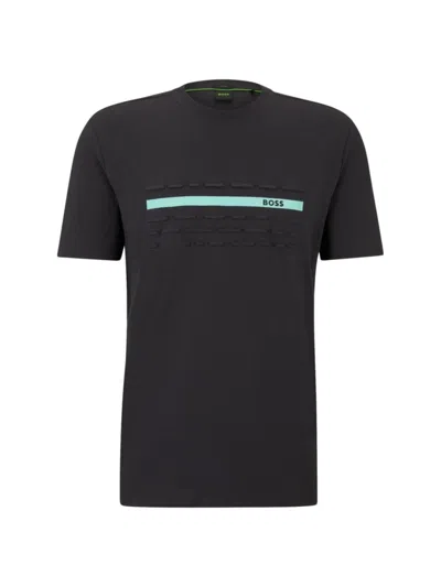 Hugo Boss Stretch-cotton Regular-fit T-shirt With Embossed Artwork In Dark Grey