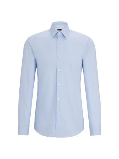 Hugo Boss Slim-fit Shirt In Floral-print Cotton Dobby In Light Blue