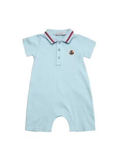 Moncler Kids Logo Piqué Stretch-cotton Babygrow In Baby Blue