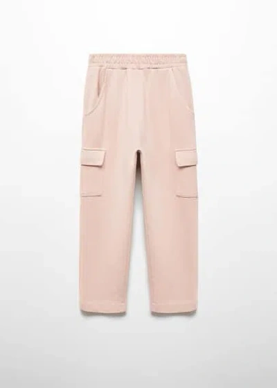 Mango Kids' Elastic Waist Cargo Trousers Pink