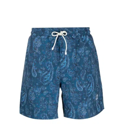 Brunello Cucinelli Drawstring Swim Shorts In Blue/white