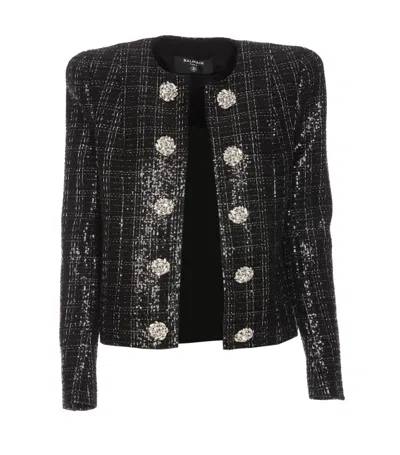 Balmain Sequins Tweed Jacket In Black