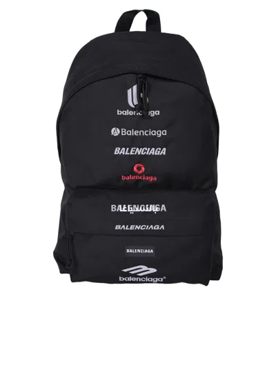 Balenciaga Black Recycled Nylon Explorer Backpack With Logos Women