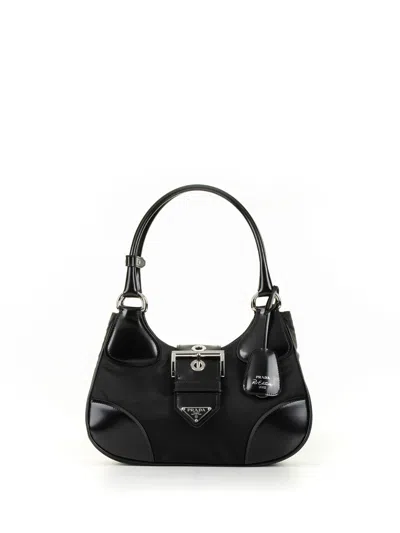 Prada Leather Shoulder Bag With Buckle In Nero