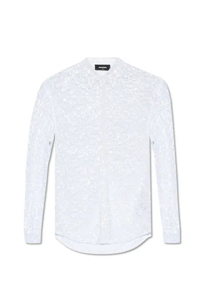 Dsquared2 Sequin Embellished Semi-sheer Shirt In White