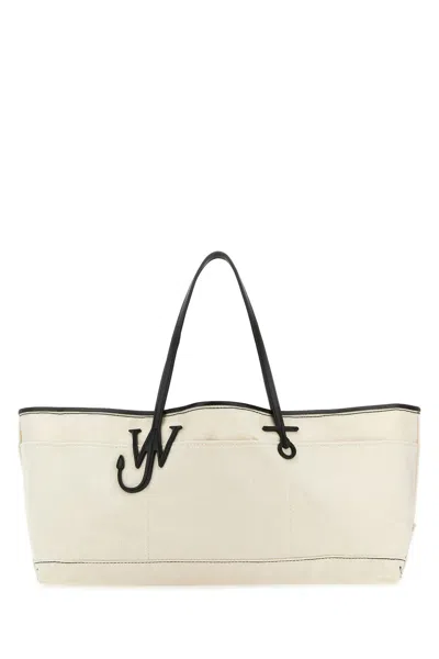 Jw Anderson J.w. Anderson Ivory Canvas Anchor Shopping Bag In White/black