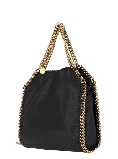 Stella Mccartney '3chain' Mini Black Tote Bag With Logo Engraved On Charm In Faux Leather Woman
