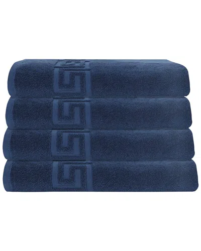 Ozan Premium Home 4pc Milos Greek Key Pattern Bath Towel Set In Blue