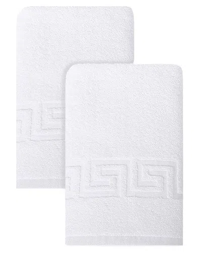 Ozan Premium Home 2pc Milos Greek Key Pattern Hand Towel Set In White