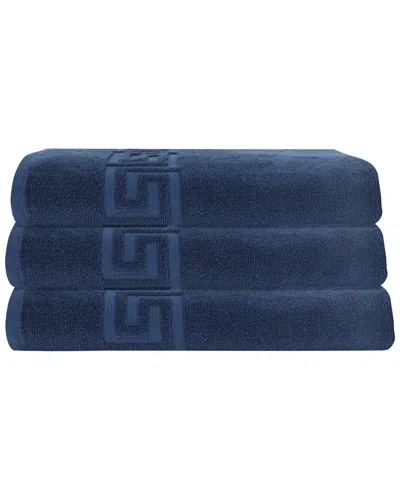 Ozan Premium Home 3pc Milos Greek Key Pattern Bath Towel Set In Blue