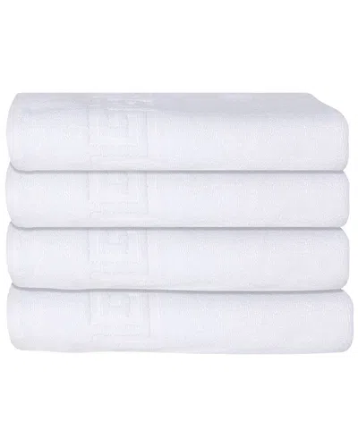 Ozan Premium Home 4pc Milos Greek Key Pattern Bath Towel Set In White