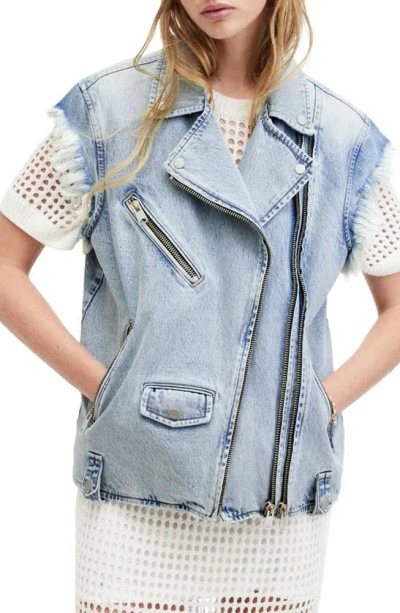 Allsaints Ripley Denim Waistcoat In Ice Indigo